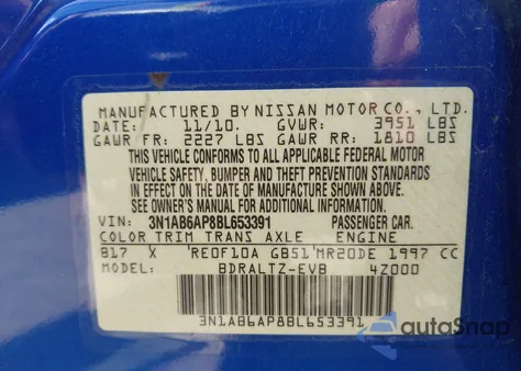 2011 Nissan Sentra 2.0Sr z USA, uszkodzony, nr VIN 3N1AB6AP8BL653391